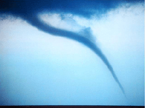 Image of a tornado funnel coming out of cloud