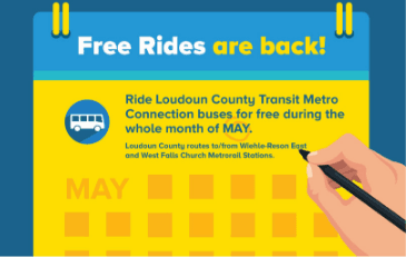 Image of calendar with text about free bus rides in May 2019