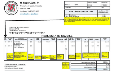 Image of a sample Loudoun County real estate tax bill