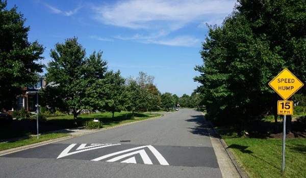 Photo of street with traffic calming and traffic management 