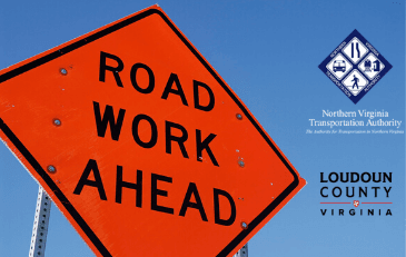 Image of Road Work Ahead Sign with NVTA Logo and Loudoun County Wordmark