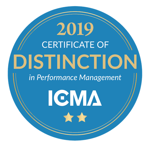 2019 Certificate of Distinction in Performance Management Graphic and link to ICMA website