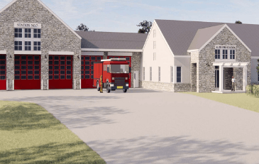 Image of rendering of preliminary design of the Aldie Fire and Rescue Station