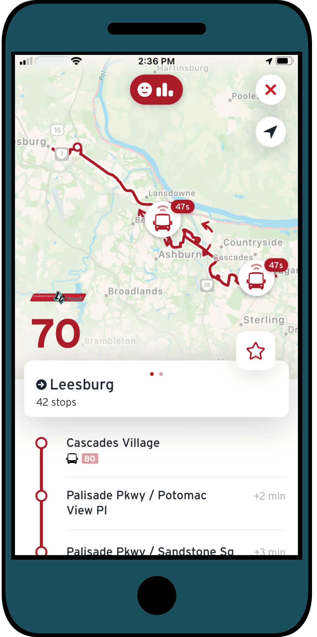 Cell Image of LC Transit Route in Transit app