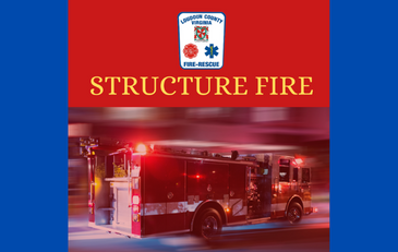 Image of graphic with words "Structure Fire" and firetruck