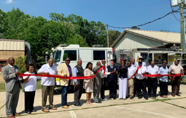 Photo of ribbon cutting ceremony for fire truck in Holmes County, Mississippi