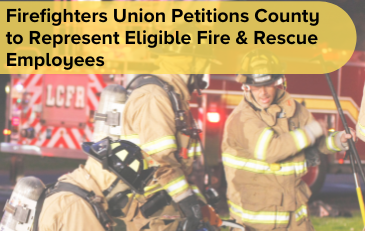 Image of firefighters with text about union petition