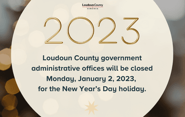 Image of New Year's graphic with holiday closing information for the Loudoun County government
