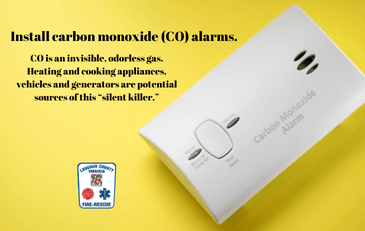 Picture of CO Alarm with text that reads Install a Carbon Monoxide Alarm