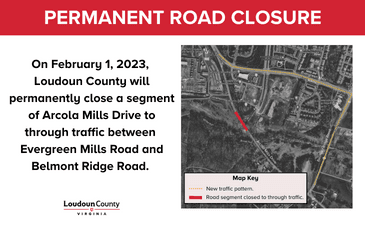 Image of map of new traffic pattern for closure of Arcola Mills Dr. in Aldie as of February 1, 2023