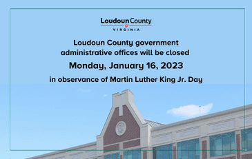 Image of Loudoun County Government Center with announcement of holiday closing