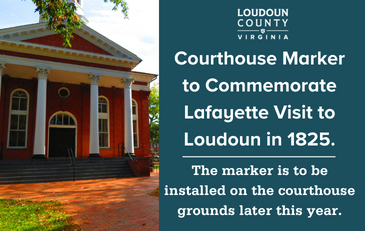 Image of Loudoun County Courthouse with announcement or Lafayette marker