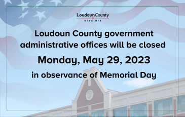 Image of government center with text about holiday closure