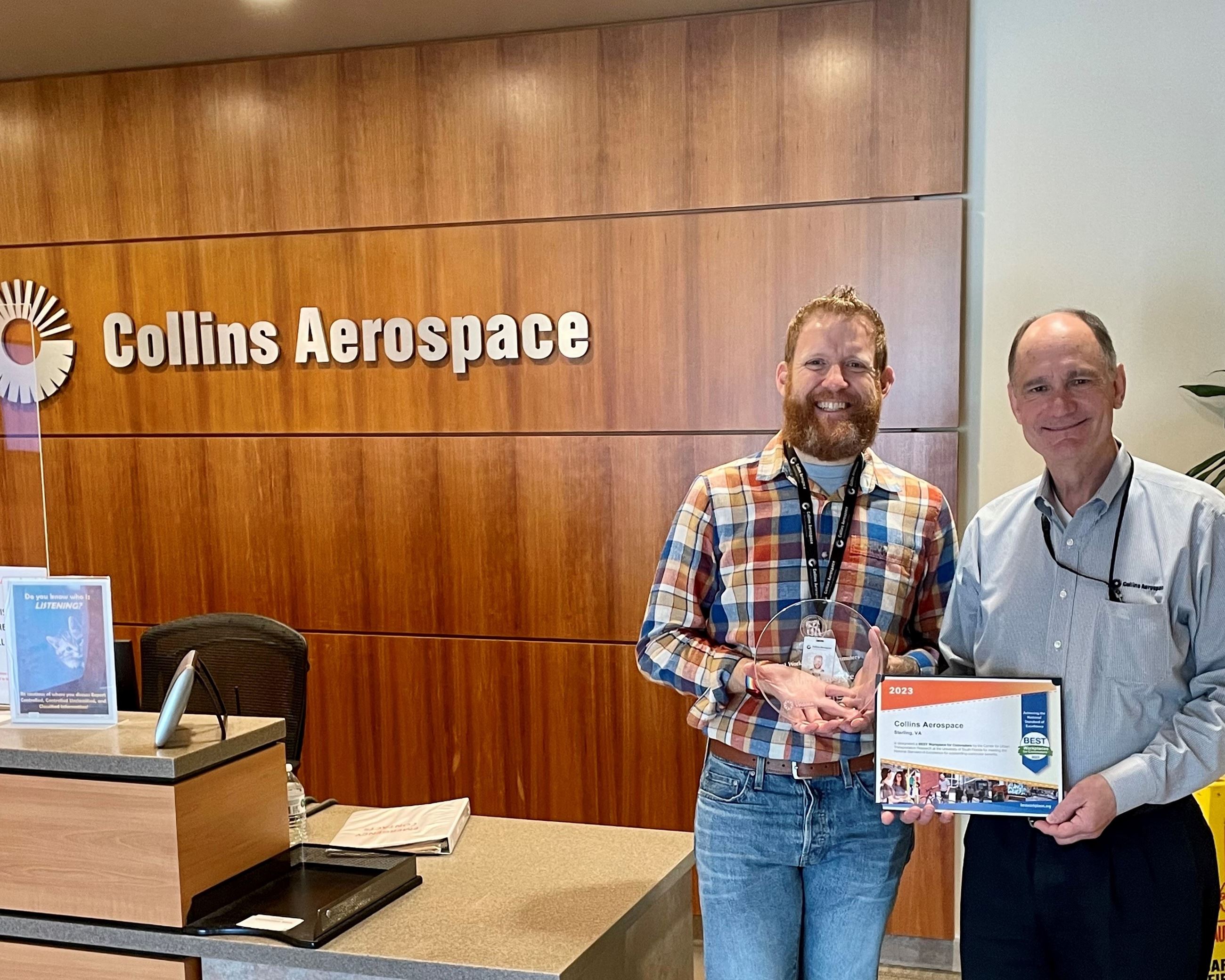Collins Aerospace staff receives Best Workplaces for Commuters certificate. 