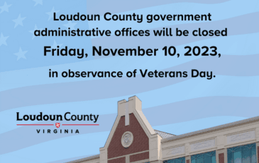 Announcement that Loudoun County administrative offices are closed Nov. 10, 2023