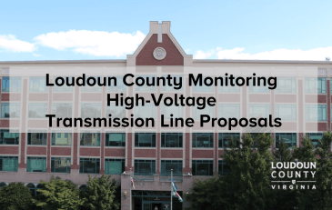 Image of Loudoun County Government Center with text about proposed transmission lines
