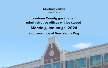 Image of government center with text about holiday closure