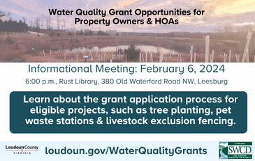 Information about water quality grants informational meeting with image of a related project