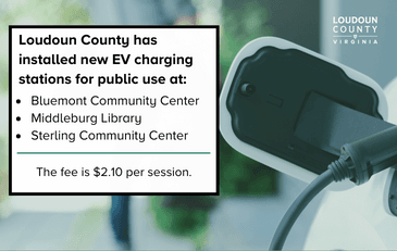 Image of vehicle using an electrical vehicle charger with information about new stations in Loudoun
