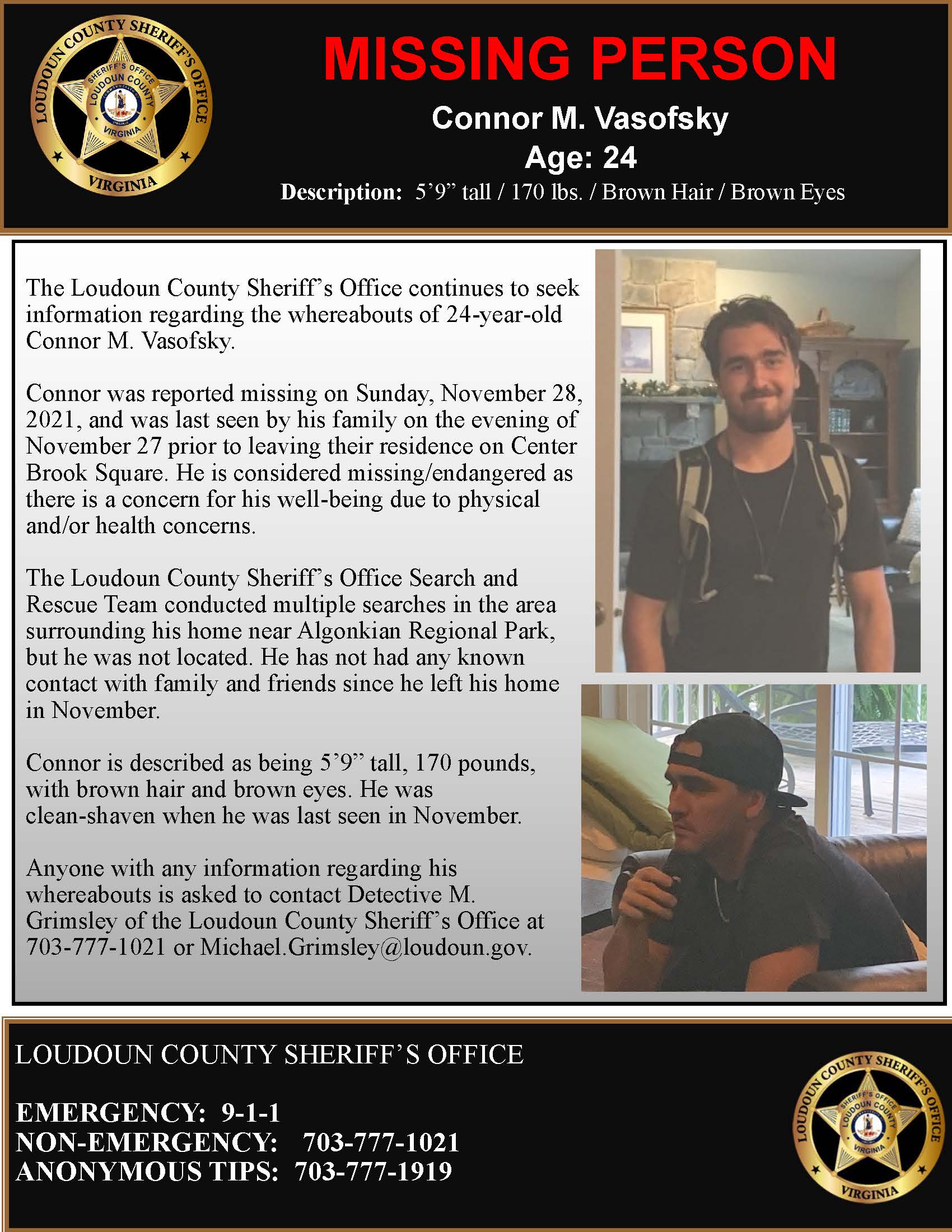 MISSING PERSON- Connor Vasofsky